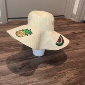 Adult soft stretch floppy straw hat with sequin fruit detail